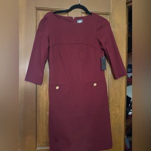 Maroon dress with gold touches